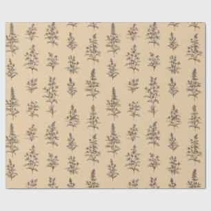 Vintage Botaniskt Örtmönster – Neutralt Blommönste Presentpapper