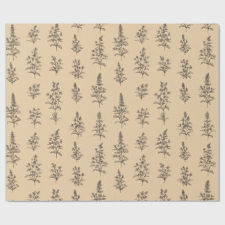 Vintage Botaniskt Örtmönster – Neutralt Blommönste Presentpapper