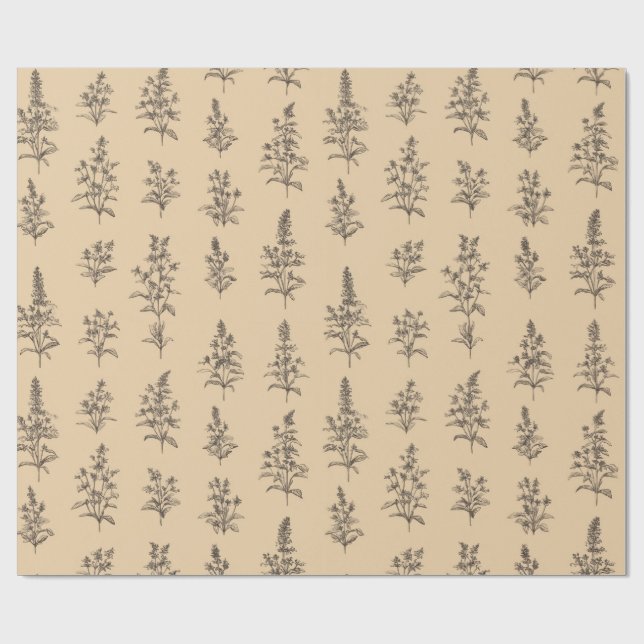 Vintage Botaniskt Örtmönster – Neutralt Blommönste Presentpapper (Platt)