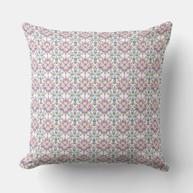 Vintage Botaniskt Pastel Mönster - Retro Blommigt Kudde (Framsida)