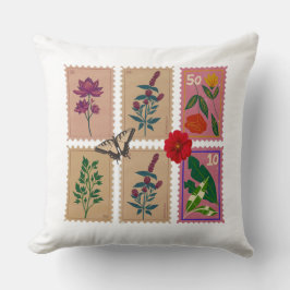 Vintage Botaniskt Postage Frimärke Art Kudde