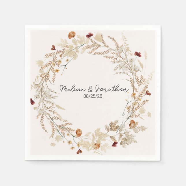 Vintage Botaniskt regn Blommigt Romantic Bröllop Pappersservett (Framsidan)