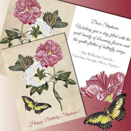 Vintage botaniskt ro butterfly Birthday Kort