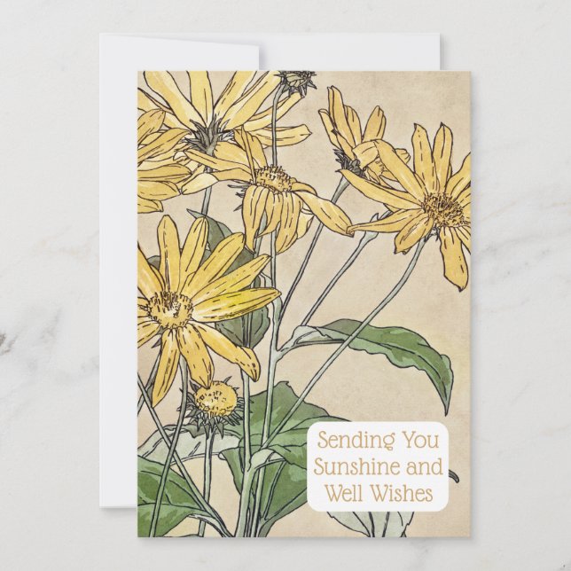 Vintage botaniskt solrosillustrationskort inbjudningar (Framsida)