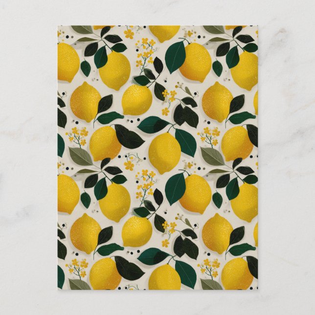 Vintage botaniskt sömlöst mönster med citroner vykort (Framsida)