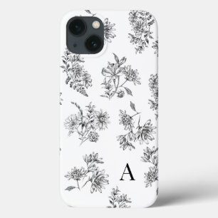 Vintage Botaniskt svartvit monogram
