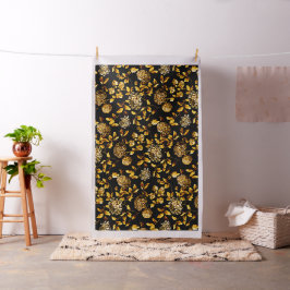 Vintage Botaniskt svartvitt Guld Blommigt Tyg