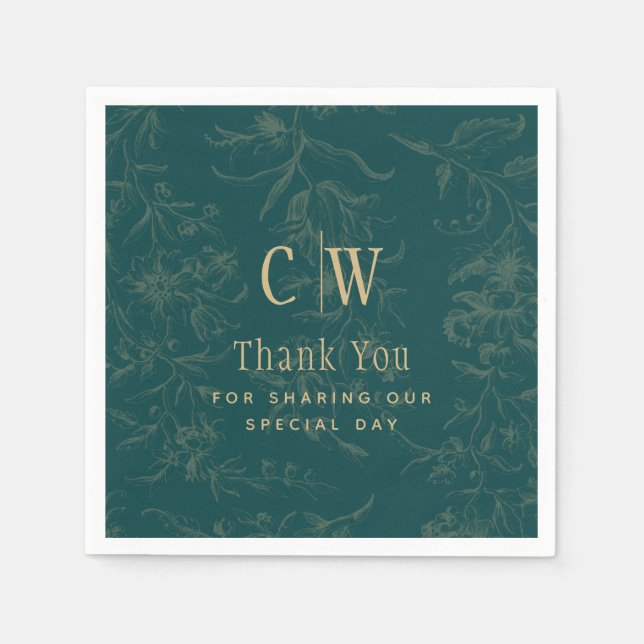Vintage BOTANISKT TEAL GULD Bröllop Pappersservett (Framsidan)