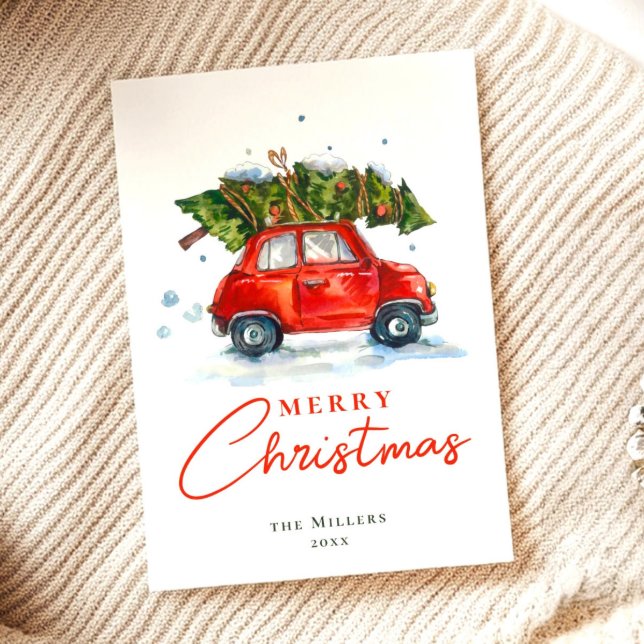 Vintage Botaniskt Träd vattenfärgsjul Julkort (Skapare uppladdad)