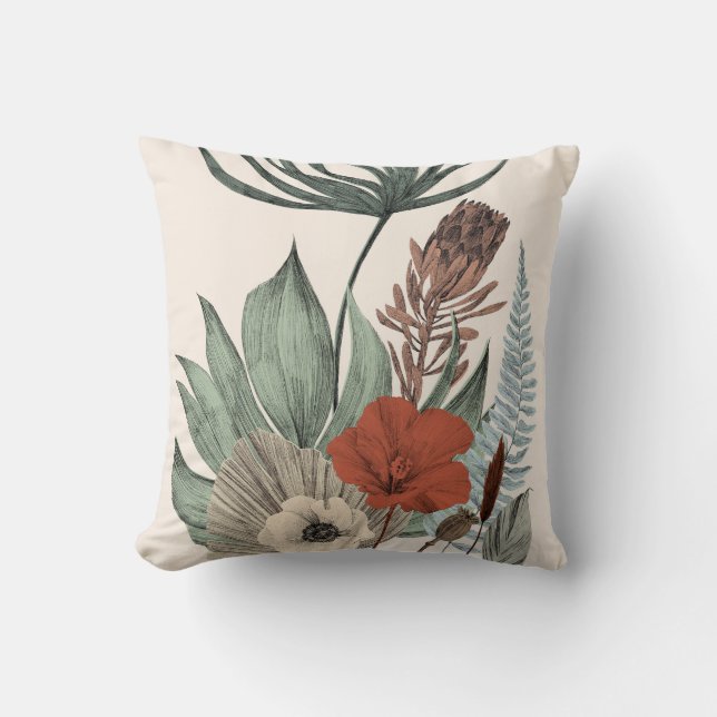 Vintage Botaniskt trädgård - Wildblommor & Protea  Kudde (Framsida)