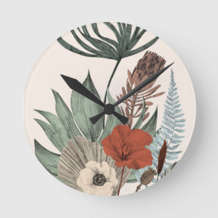 Vintage Botaniskt trädgård - Wildblommor & Protea Rund Klocka
