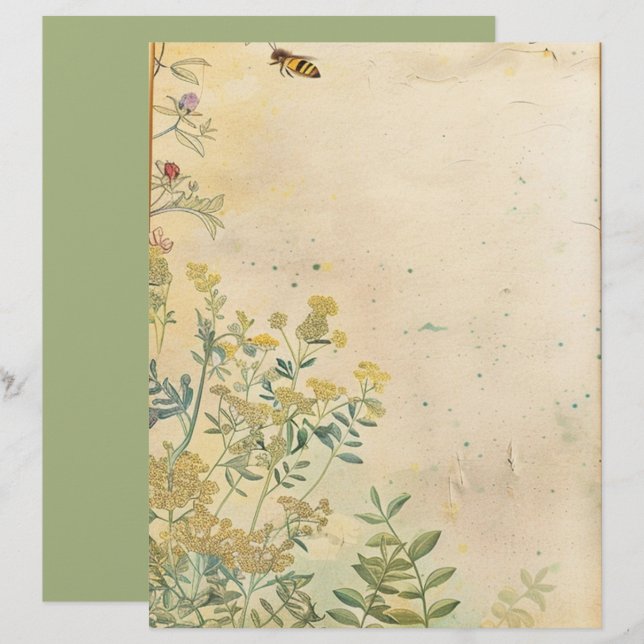 Vintage Botaniskt Trädgårdsscrapbookingpapper  (Fram/baksida)