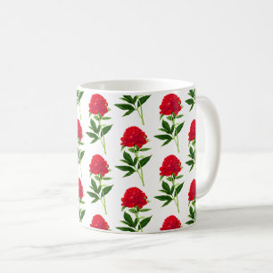 Vintage botaniskt tryck, Deep Red Peony Kaffemugg