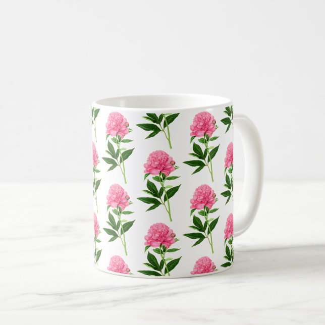 Vintage Botaniskt tryck, Fuchsia Rosa Peony Kaffemugg (Framsida höger)