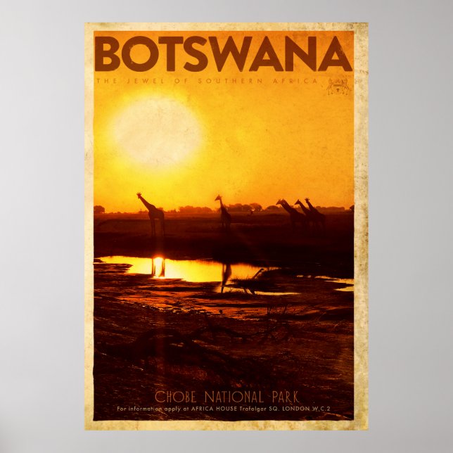 Vintage Botswana Afrika Travel Poster (Framsidan)