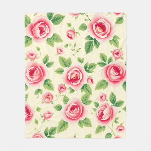 Vintage Bouquet av Rosa Rosor Pastell Blommig Chin Fleecefilt