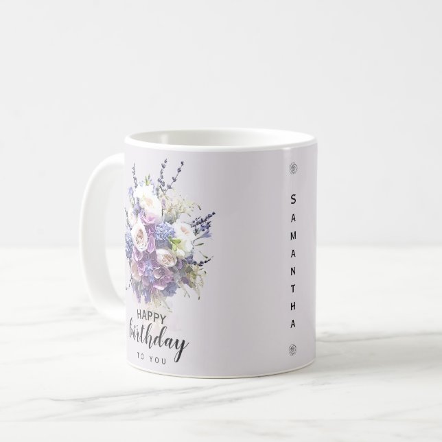Vintage Bouquet | Kalligrafi för anpassad födelsed Kaffemugg (Framsida vänster)