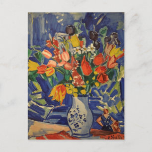 Vintage Bouquet med figurer i bakgrunden Vykort