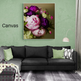Vintage Bouquet Vin Färg Peonies, Blommigt Canvastryck