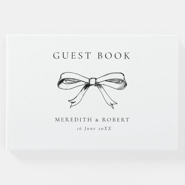 Vintage Bow Black & White Bröllop Gästböcker (Framsida)