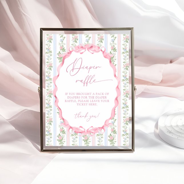 Vintage Bow Blommigt Girl Baby Shower Raffle Poster (Skapare uppladdad)