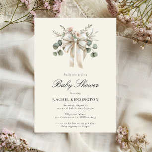 Vintage Bow Eucalyptus Blommigt Baby Shower Inbjudningar
