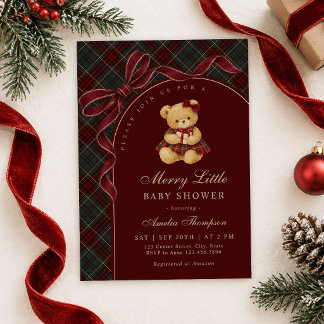 Vintage Bow Teddy Bear Jul Baby Shower Inbjudningar