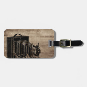 Vintage Box Camera Silhouette Luggage Tag Bagagebricka
