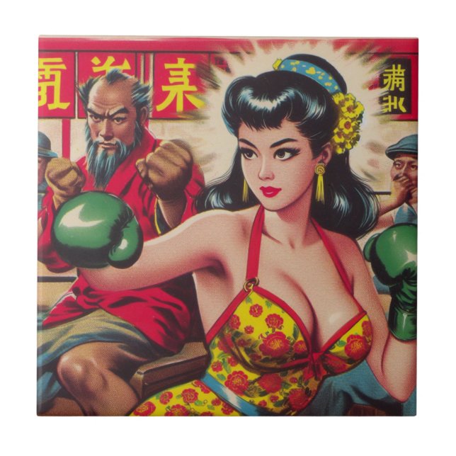 Vintage Boxe Girl Kakelplatta (Framsidan)