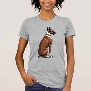 Vintage Boxer Hund Bakifrån Illustration Brun Vit T Shirt