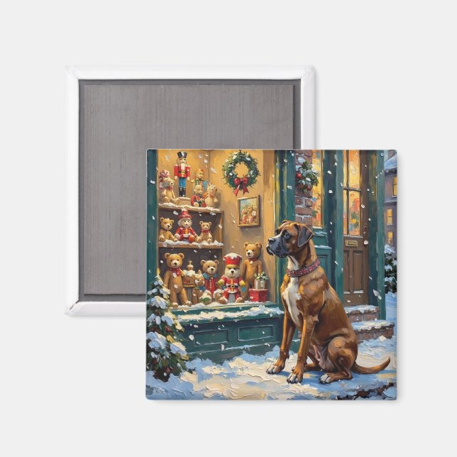 Vintage Boxer Hund i jul leksaksbutik fönster Magnet (Front/Back)