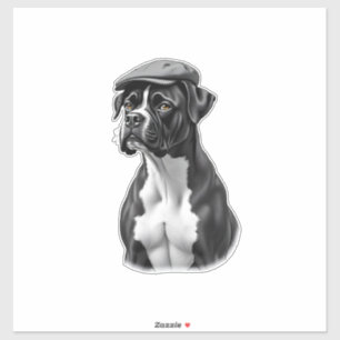 Vintage Boxer Hund i Keps Monokrom Grafisk Illust Klistermärken
