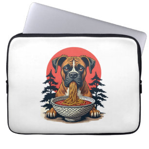 Vintage Boxer Hund som äter Ramen Japansk Solnedgå Laptop Fodral
