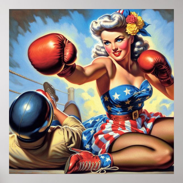 Vintage Boxing Girl Illustration Poster (Framsidan)
