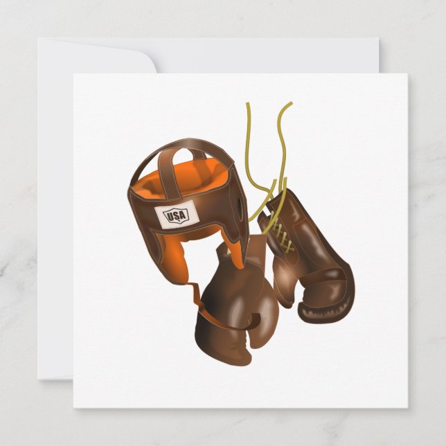 Vintage Boxinghandskar och hjälm Inbjudningar (Framsida)