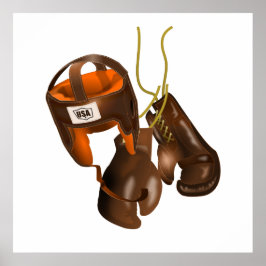 Vintage Boxinghandskar och hjälm Poster
