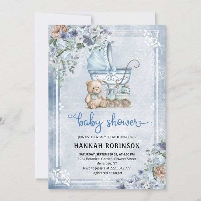 Vintage Boy Baby Shower Inbjudningar (Framsida)