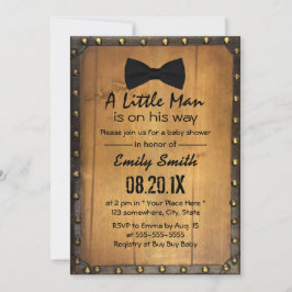 Vintage Boy Bow Tie Wood & Rivets Baby Shower Inbjudningar