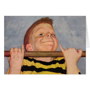 Vintage Boy Doing Chin Ups, Fitness and Exercise Hälsningskort