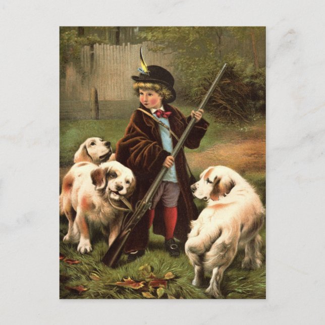 Vintage Boy Hunting Postcard Vykort (Framsida)