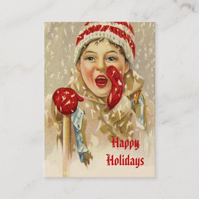 Vintage Boy i Snö Visitkort (Framsida)