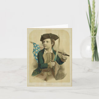 Vintage Boy med American Flagga Note Card Kort