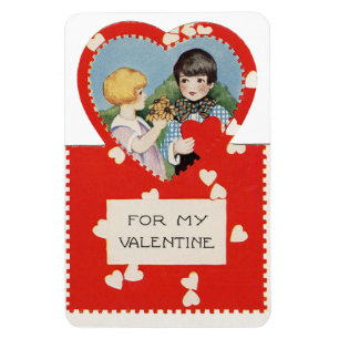 Vintage Boy med Girl Valentine Flexible Magnet