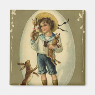 Vintage Boy med kaniner Magnet