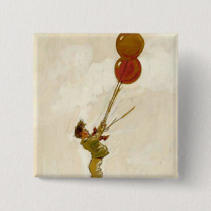 Vintage Boy med röda ballonger vid en Födelsedagsf Knapp