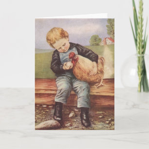 Vintage Boy och Chicken Kort