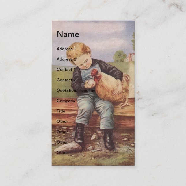 Vintage Boy och Chickens Visitkort (Framsida)