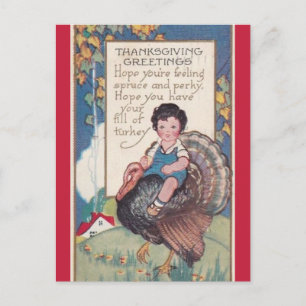 Vintage Boy på en Thanksgiving i Turkiet Vykort