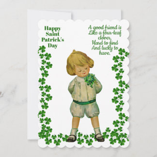 Vintage Boy Saint Patricks Day Tur Shamrock Grönt Julkort