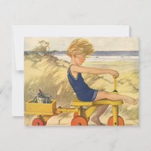 Vintage Boy spelar på Beach-Födelsedagsfesten Inbjudningar
